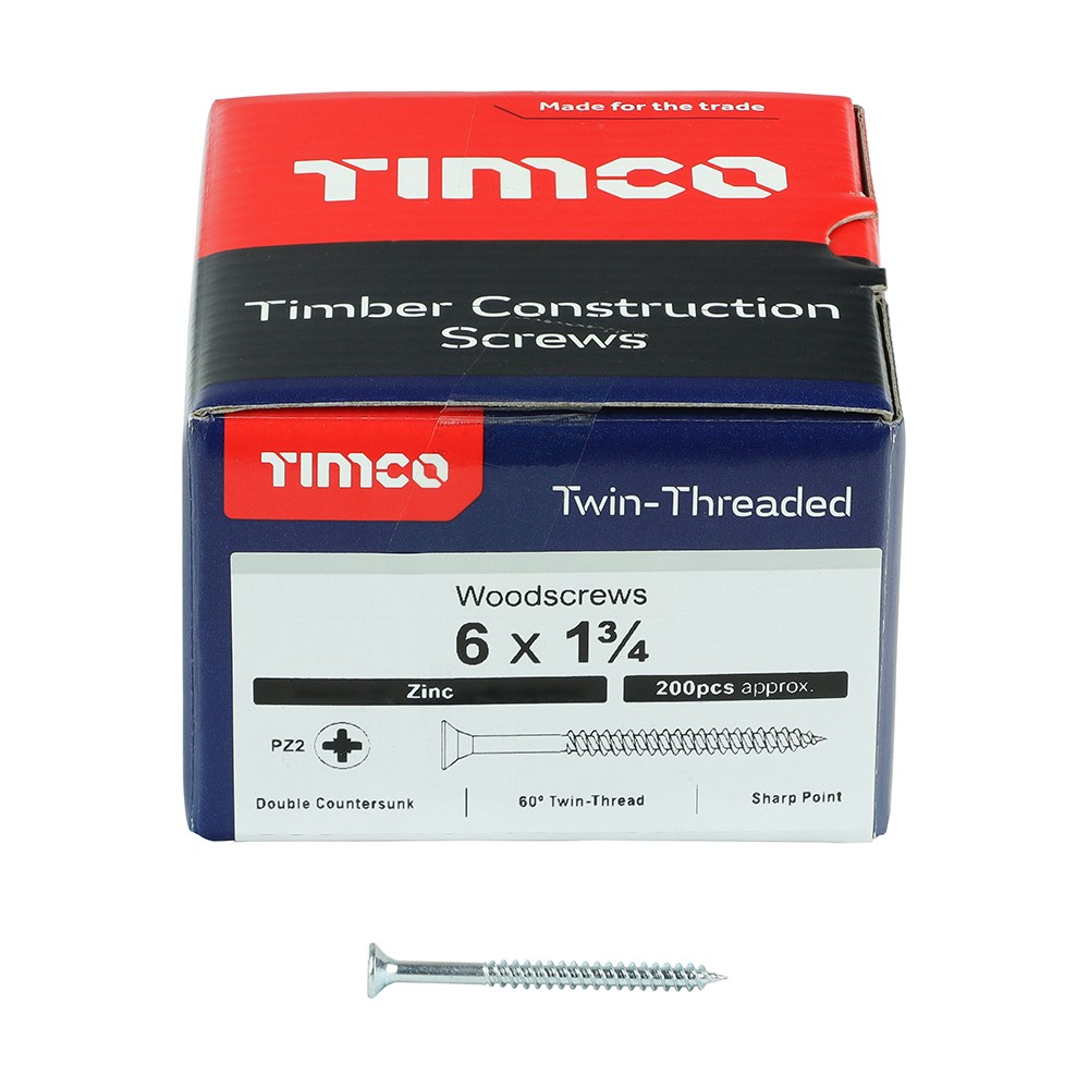 TIMCO Twin-Threaded Woodscrews - PZ -Zinc 6g x 1 3/4