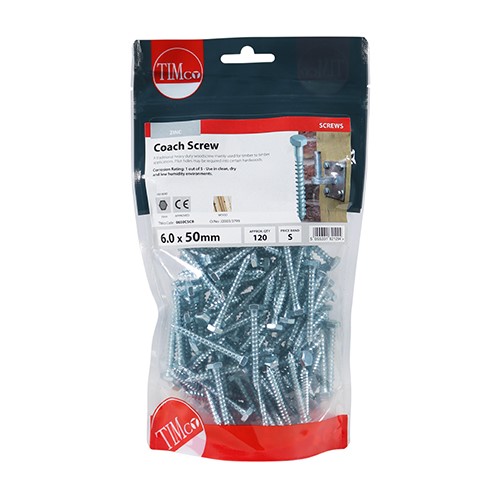 TIMCO Coach Screws - Hex - Zinc 6.0 x 50mm (120)