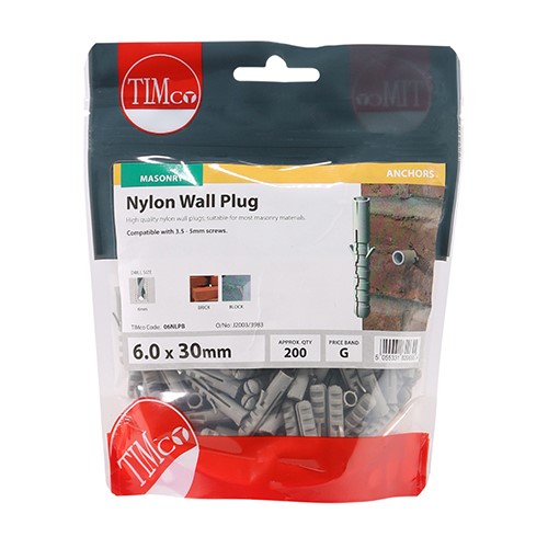 TIMCO Nylon Plugs 6.0 x 30mm (200)