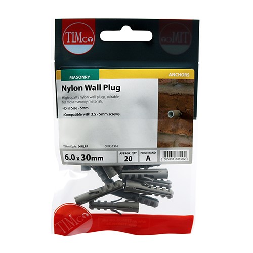 TIMCO Nylon Plugs 6.0 x 30mm (20 Pack)