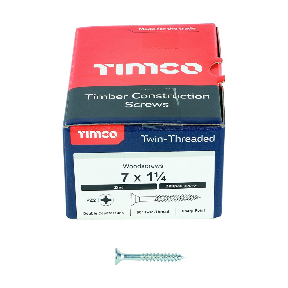 TIMCO Twin-Threaded Woodscrews - PZ -Zinc 7g x 1 1/4