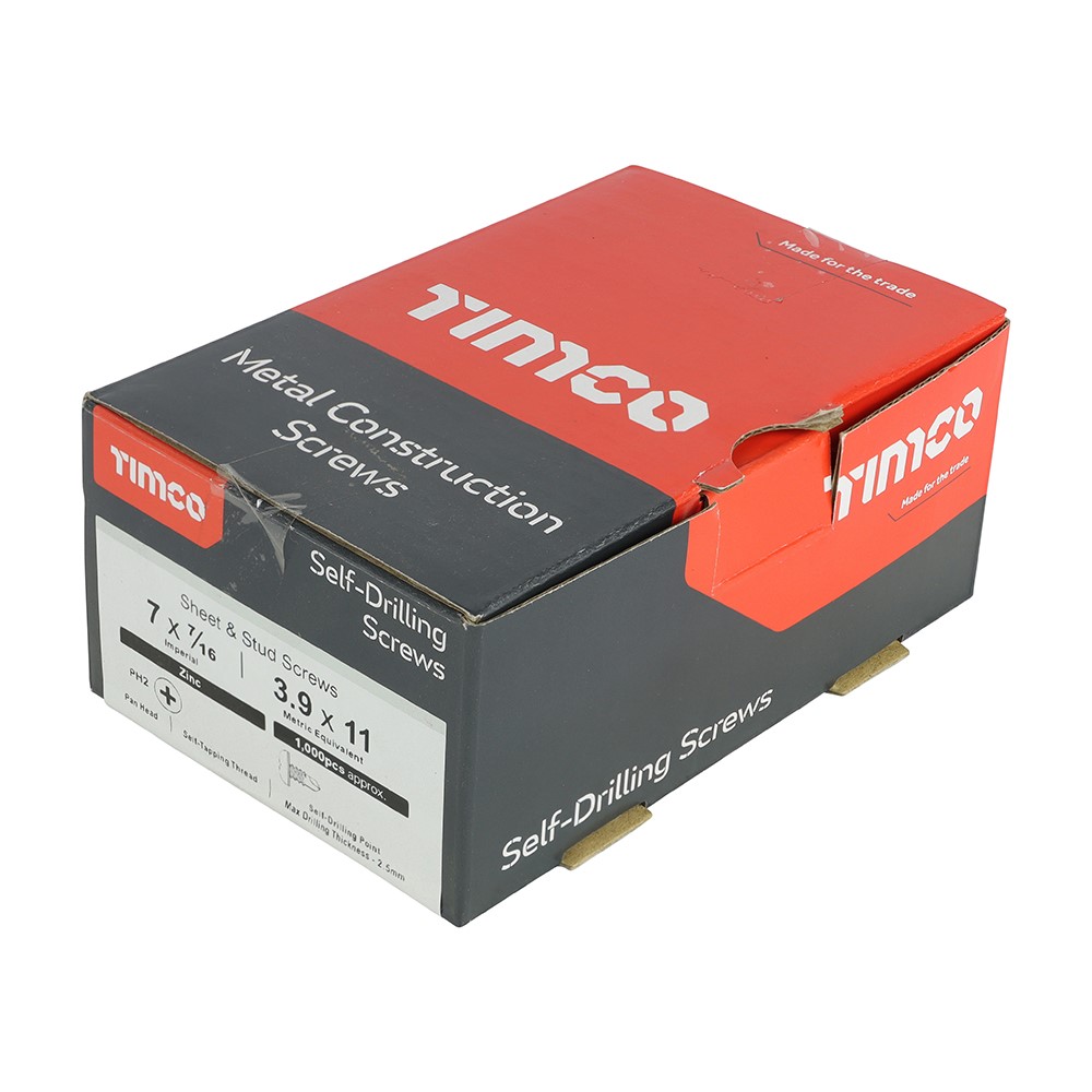 TIMCO Metal Construction Sheet & Stud Screws - PH - Pan - Self-Drilling - Zinc 7 x 7/16mm (1000 Pack)