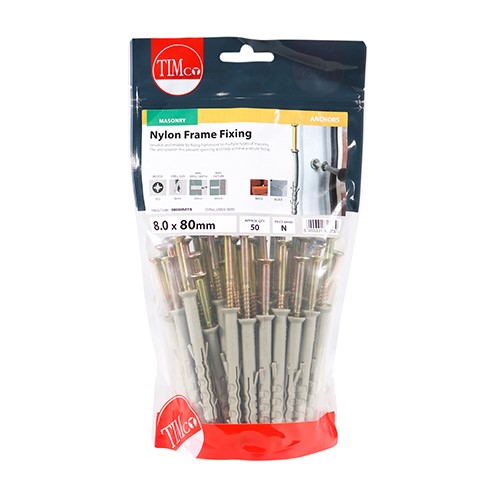 TIMCO Nylon Frame Fixings - PZ - Zinc 8.0 x 80mm (50)