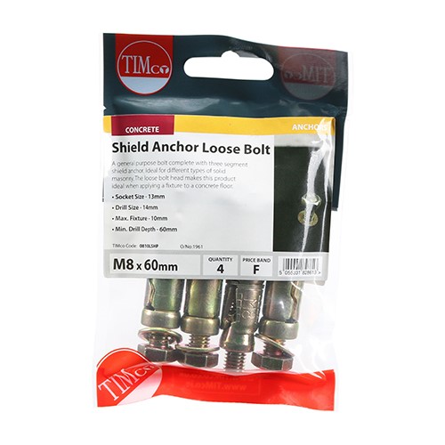 TIMCO Shield Anchor Loose Bolts M8:10L (M8 x 60mm) (4)