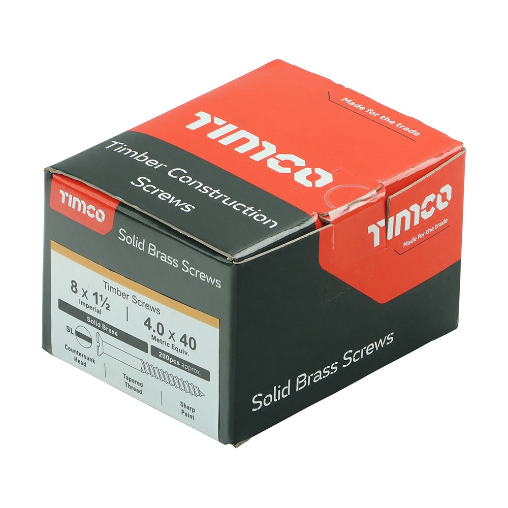 TIMCO Solid Brass Timber Screws - SLOT - Countersunk 8g x 1 1/2