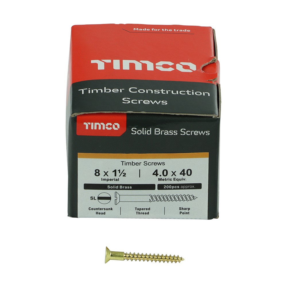 TIMCO Solid Brass Timber Screws - SLOT - Countersunk 8g x 1 1/2