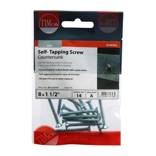 TIMCO Self-Tapping Screws - PZ - Countersunk - Zinc 8g x 1 1/2