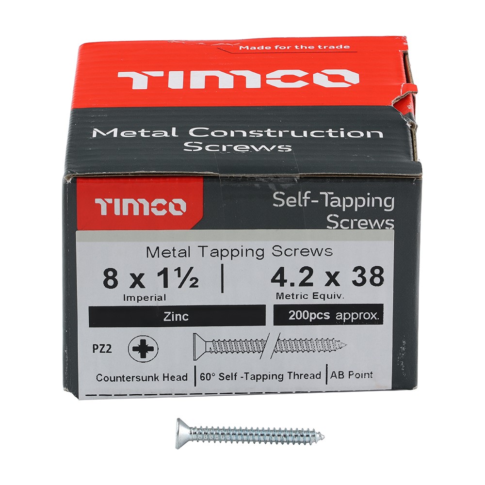 TIMCO Self-Tapping Screws - PZ - Countersunk - Zinc 8g x 1 1/2