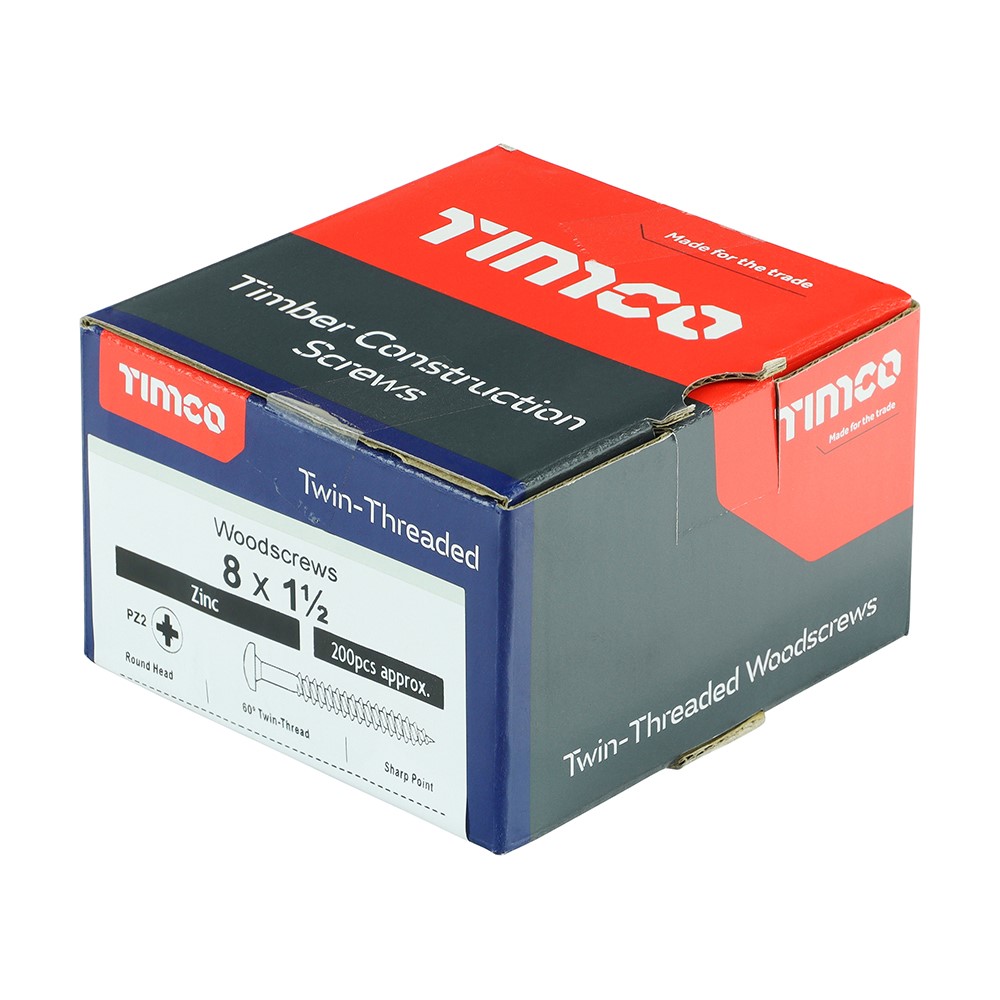 TIMCO Twin-Threaded Woodscrews - PZ - Round - Zinc 8g x 1 1/2