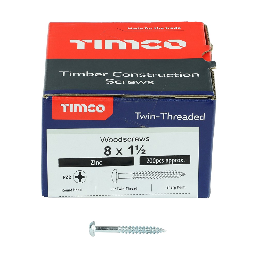 TIMCO Twin-Threaded Woodscrews - PZ - Round - Zinc 8g x 1 1/2