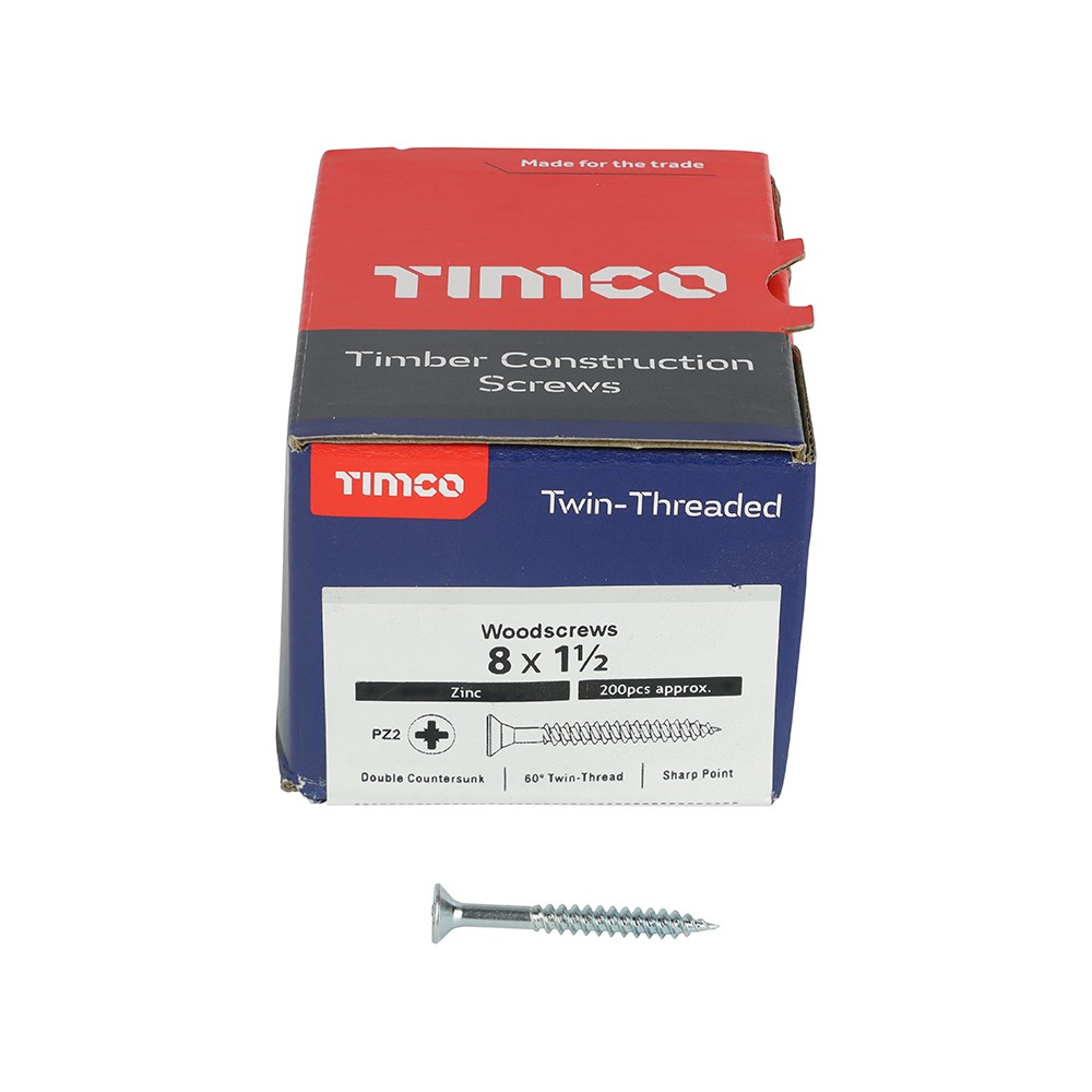 TIMCO Twin-Threaded Woodscrews - PZ -Zinc 8g x 1 1/2