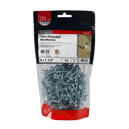 TIMCO Twin-Thread Woodscrews - PZ -Zinc 8g x 1 1/2