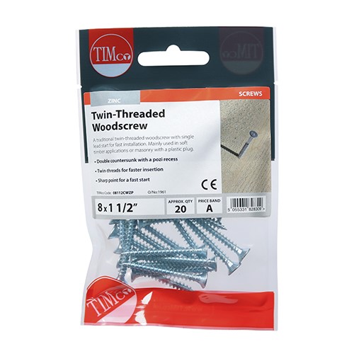 TIMCO Twin-Thread Woodscrews - PZ -Zinc 8g x 1 1/2