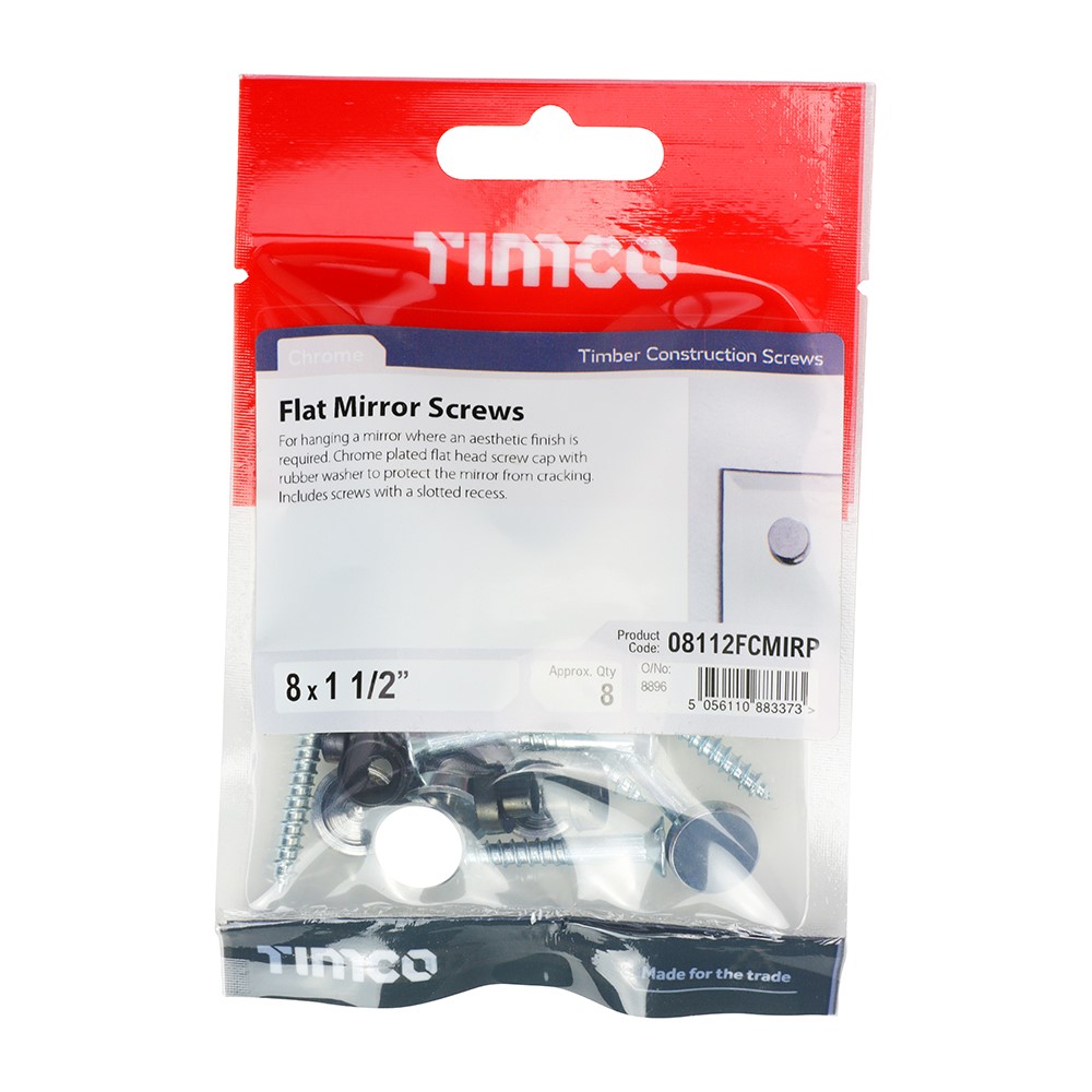 TIMCO Mirror Screws - Zinc - Chrome Flat 8g x 1 1/2