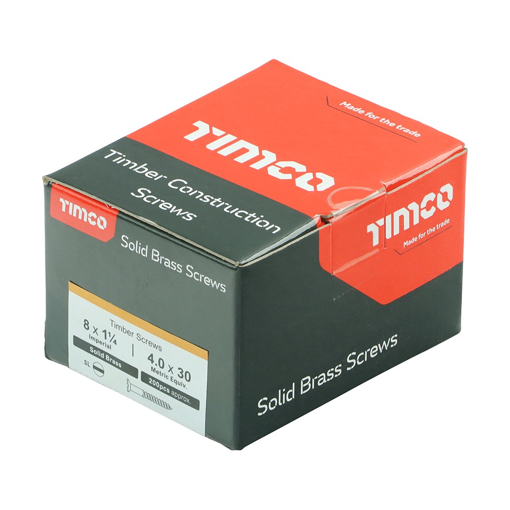 TIMCO Solid Brass Timber Screws - SLOT - Countersunk 8g x 1 1/4