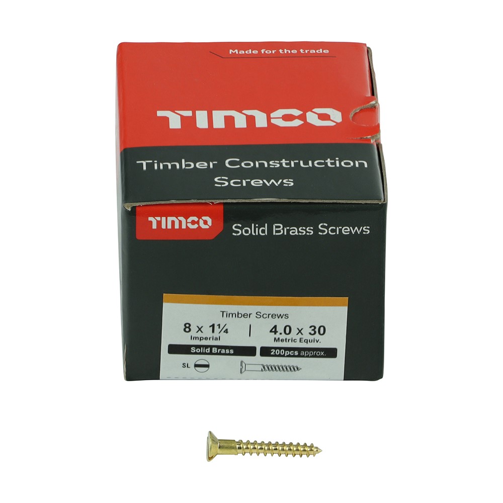 TIMCO Solid Brass Timber Screws - SLOT - Countersunk 8g x 1 1/4