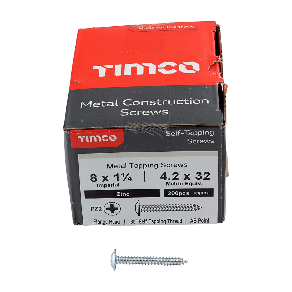 TIMCO Metal Tapping Screws - PZ - Flange - Self-Tapping - Zinc 8g x 1 1/4