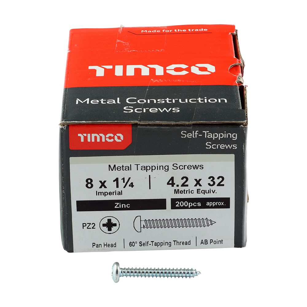 TIMCO Self-Tapping Screws - PZ - Pan - Zinc 8g x 1 1/4