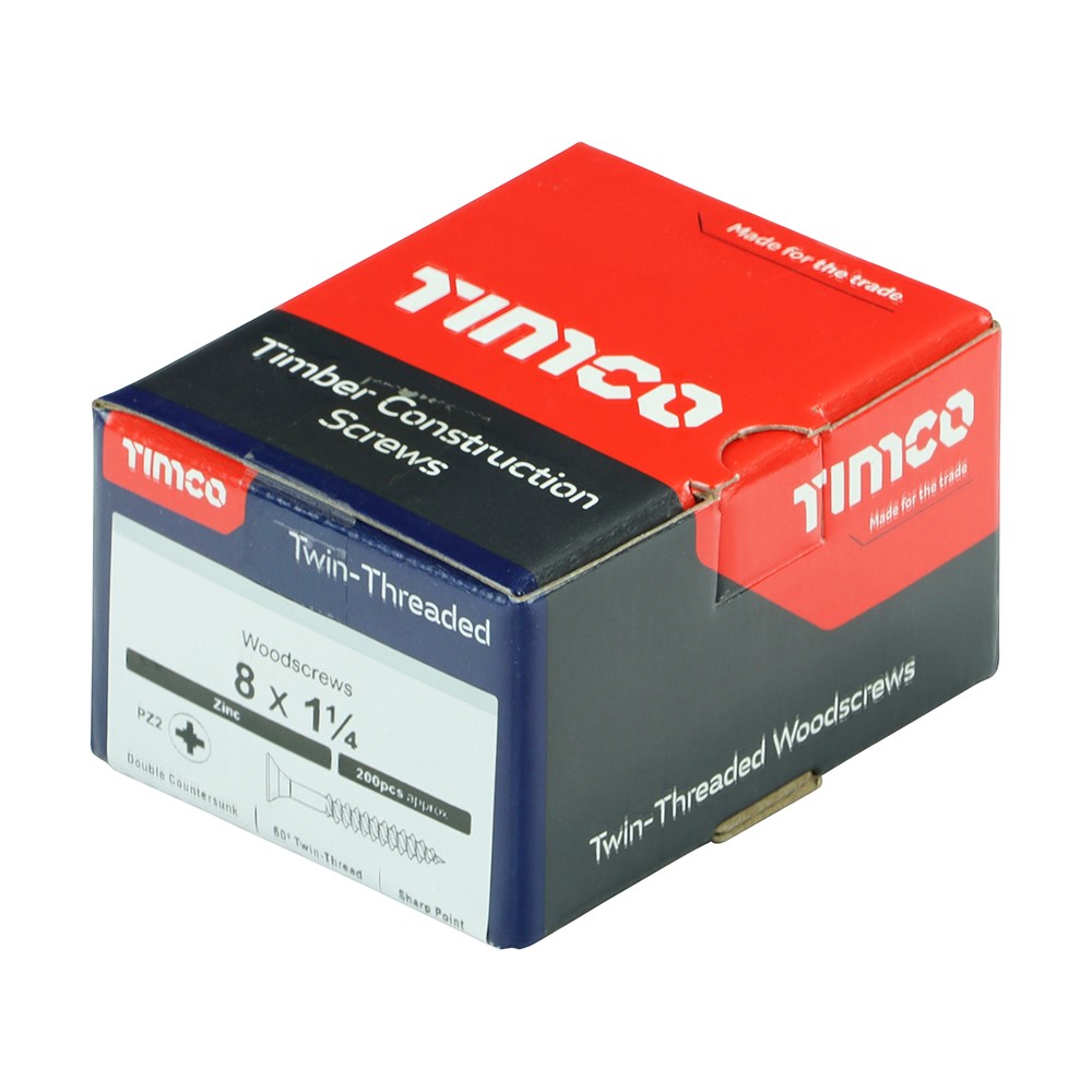 TIMCO Twin-Threaded Woodscrews - PZ -Zinc 8g x 1 1/4