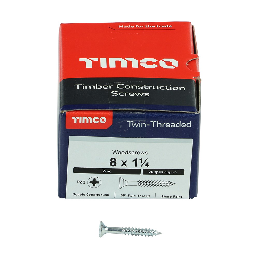 TIMCO Twin-Threaded Woodscrews - PZ -Zinc 8g x 1 1/4