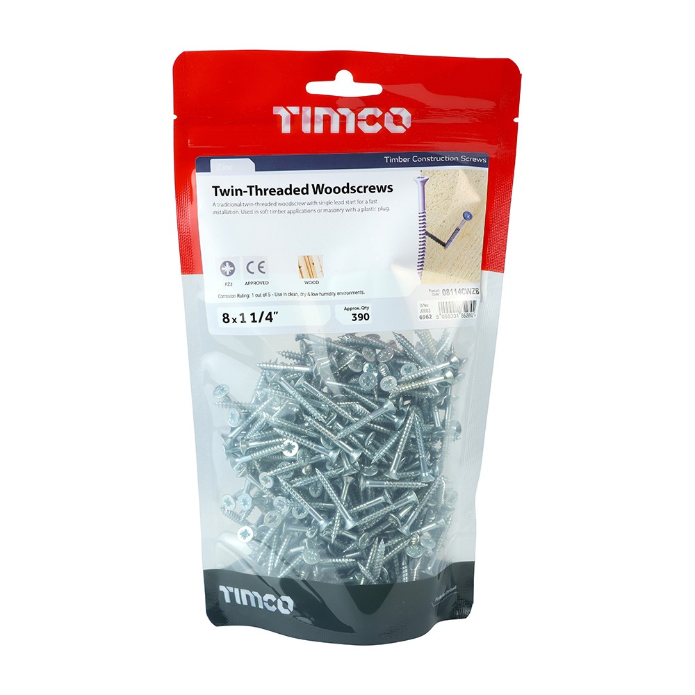 TIMCO Twin-Thread Woodscrews - PZ -Zinc 8g x 1 1/4