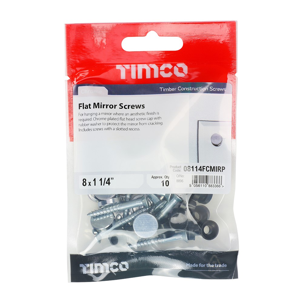 TIMCO Mirror Screws - Zinc - Chrome Flat 8g x 1 1/4
