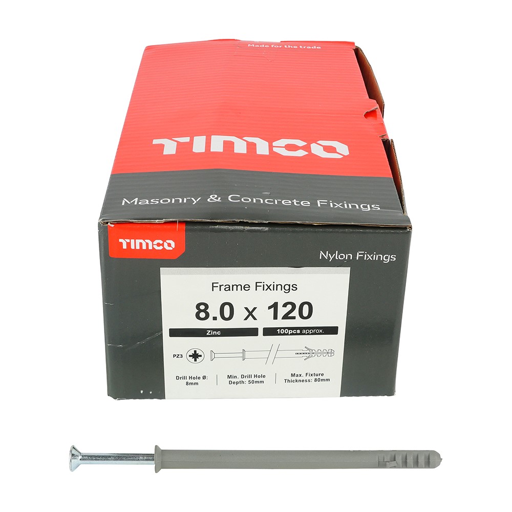 TIMCO Nylon Frame Fixing - PZ - Zinc 8.0 x 120mm (100 Pack)