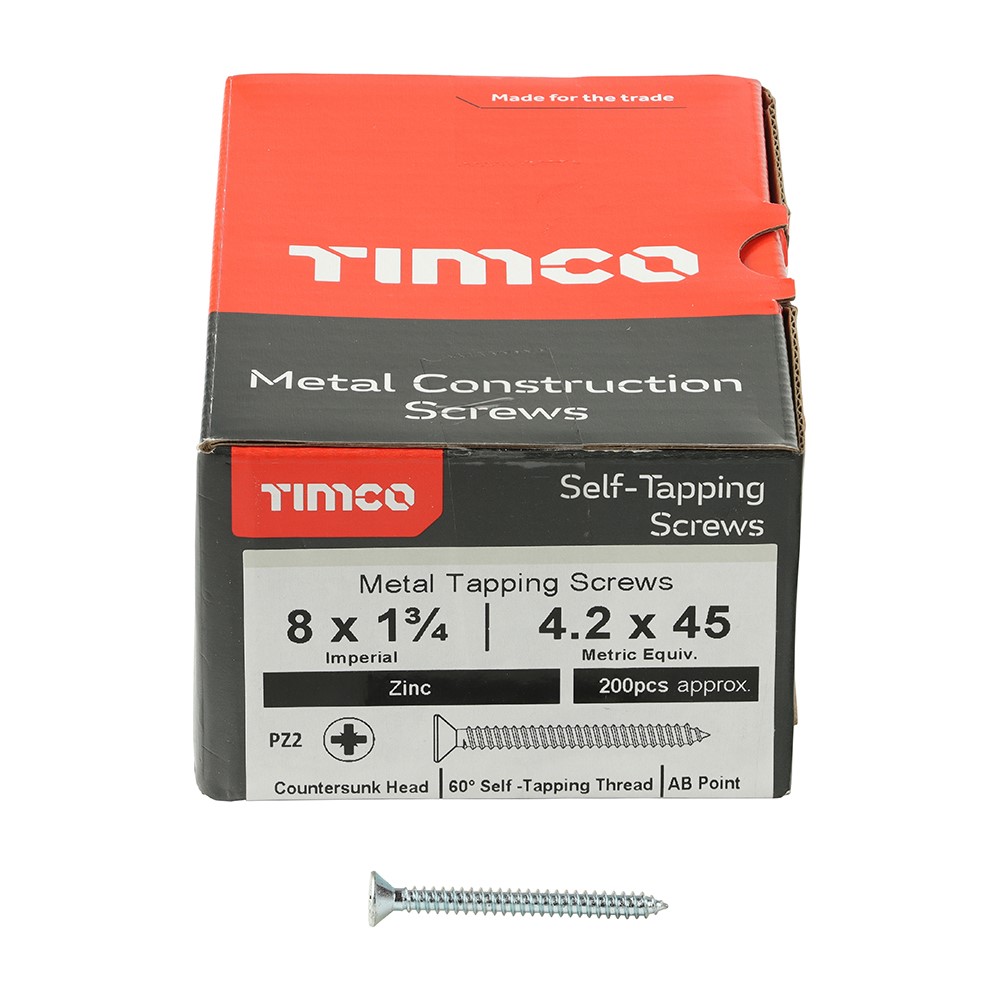 TIMCO Self-Tapping Screws - PZ - Countersunk - Zinc 8g x 1 3/4