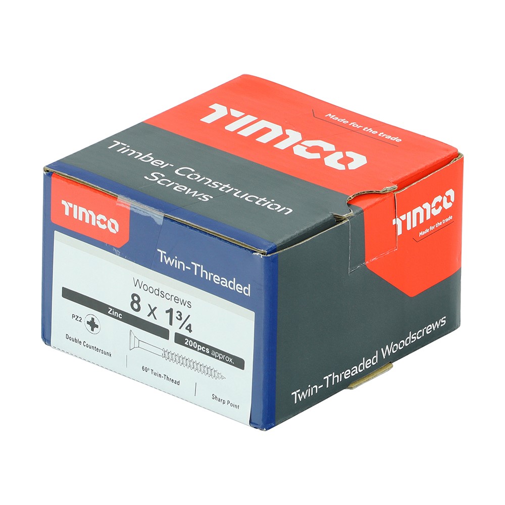 TIMCO Twin-Threaded Woodscrews - PZ -Zinc 8g x 1 3/4