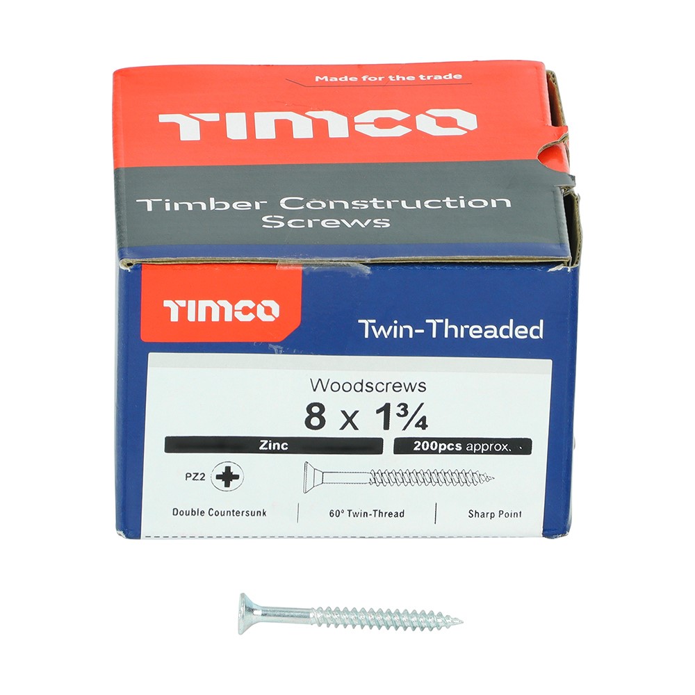 TIMCO Twin-Threaded Woodscrews - PZ -Zinc 8g x 1 3/4