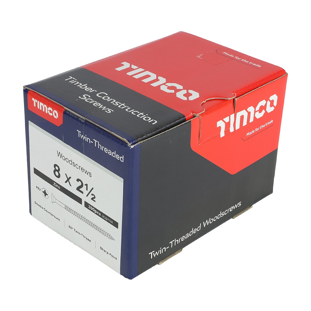 TIMCO Twin-Threaded Woodscrews - PZ -Zinc 8g x 2 1/2