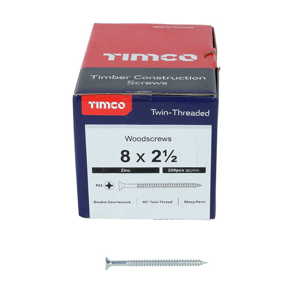 TIMCO Twin-Threaded Woodscrews - PZ -Zinc 8g x 2 1/2