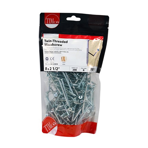 TIMCO Twin-Thread Woodscrews - PZ -Zinc 8g x 2 1/2