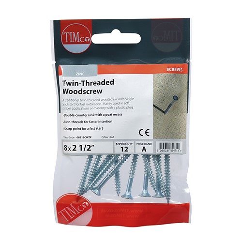 TIMCO Twin-Thread Woodscrews - PZ -Zinc 8g x 2 1/2