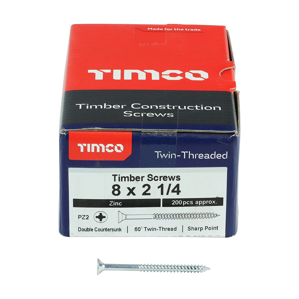 TIMCO Twin-Threaded Woodscrews - PZ -Zinc 8g x 2 1/4