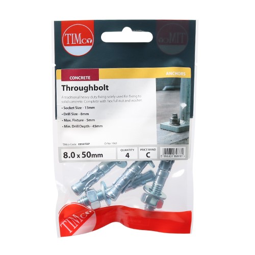 TIMCO Throughbolts - Zinc M8 x 50mm (4)