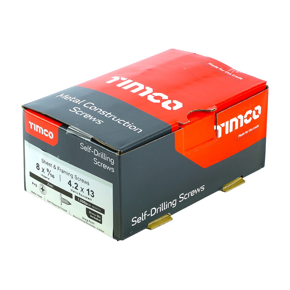 TIMCO Metal Construction Sheet & Framing Screws - PH - Wafer - Sharp Point - Zinc 8 x 9/16mm (1000 Pack)