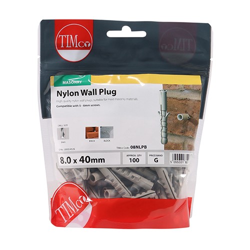 TIMCO Nylon Plugs 8.0 x 40mm (100)