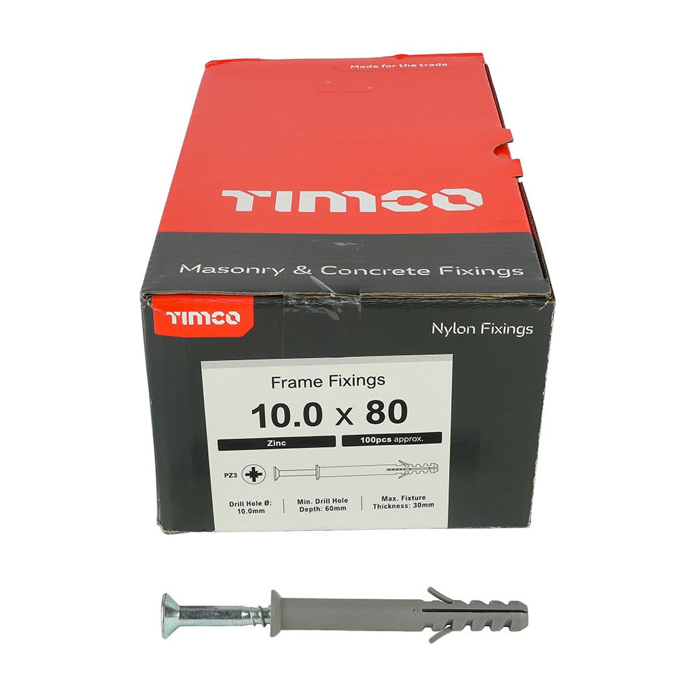 TIMCO Nylon Frame Fixing - PZ - Zinc 10.0 x 80mm (100 Pack)