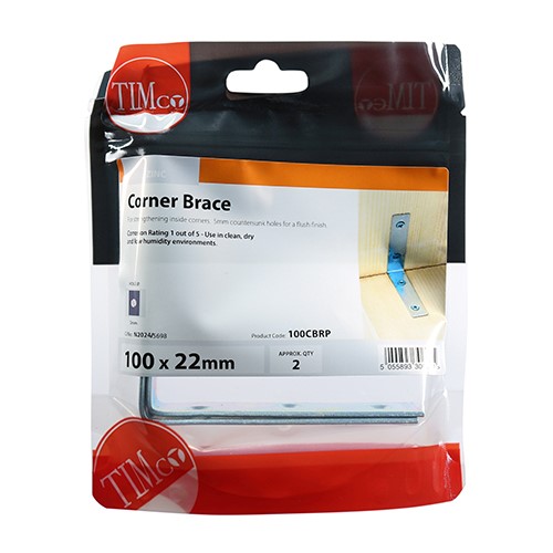 TIMCO Corner Braces - Zinc 100 x 100 x 22mm (2)