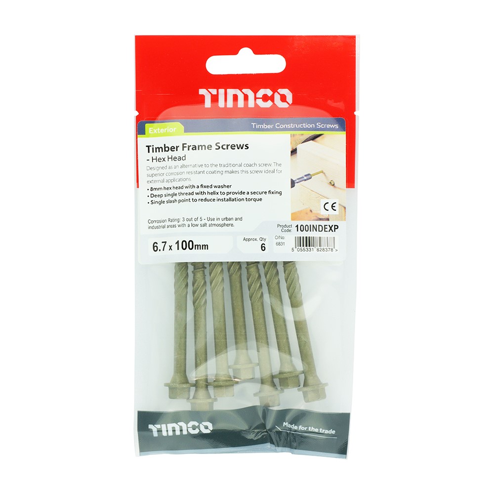 TIMCO Timber Screws - Hex Head - Exterior - Green 6.7 x 100mm (6 Pack)