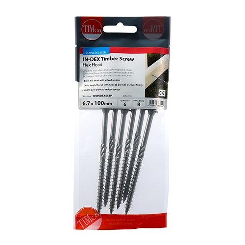 TIMCO Timber Screws - Hex - Stainless Steel 6.7 x 100mm (6 Pack)