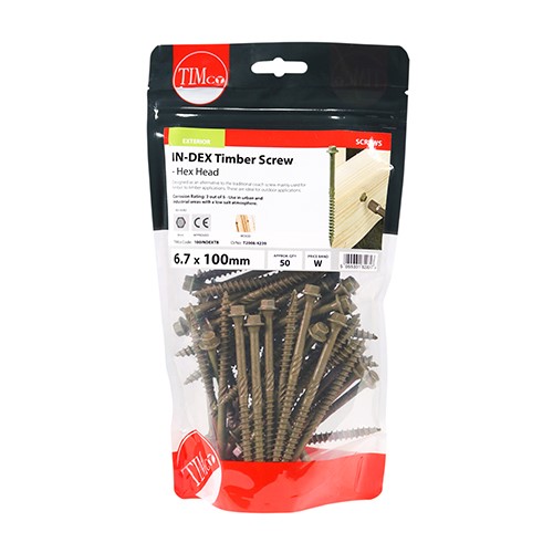 TIMCO Timber Screws - Hex Head - Exterior - Green 6.7 x 100mm (50)