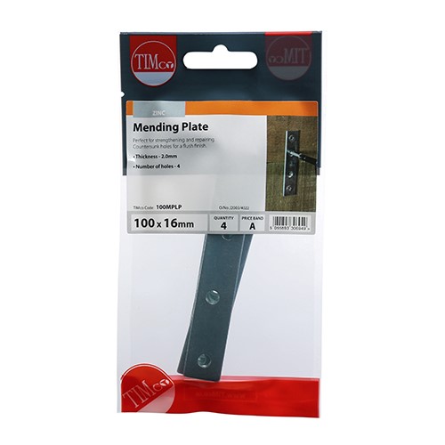 TIMCO Mending Plates - Zinc 100 x 16mm (4)