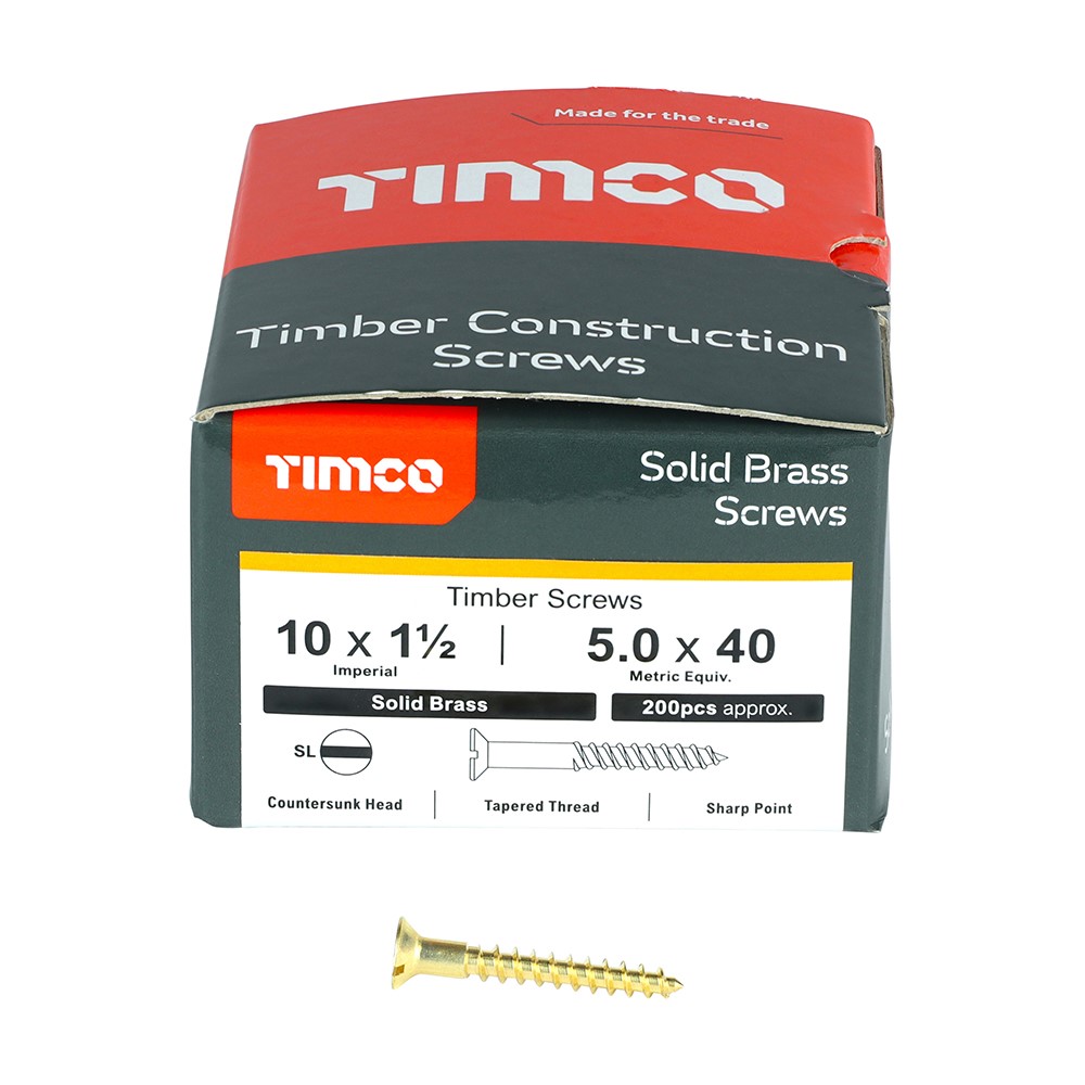 TIMCO Solid Brass Timber Screws - SLOT - Countersunk 10g x 1 1/2