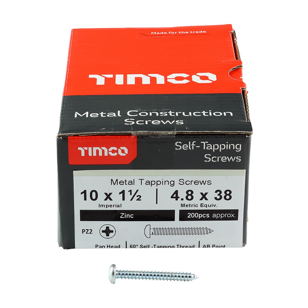 TIMCO Self-Tapping Screws - PZ - Pan - Zinc 10g x 1 1/2