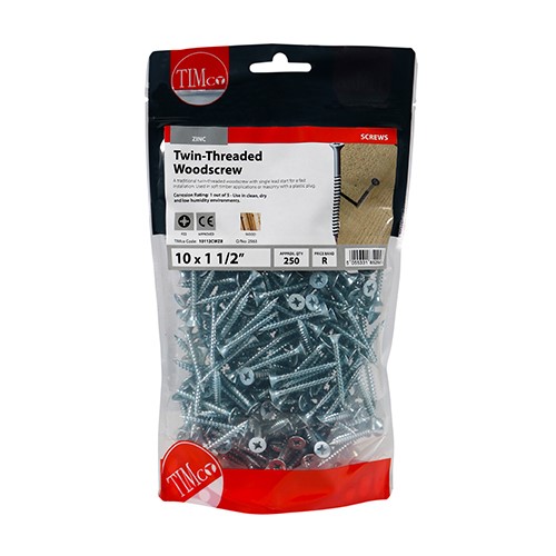 TIMCO Twin-Thread Woodscrews - PZ -Zinc 10g x 1 1/2