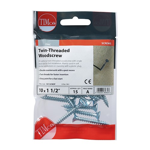 TIMCO Twin-Thread Woodscrews - PZ -Zinc 10g x 1 1/2