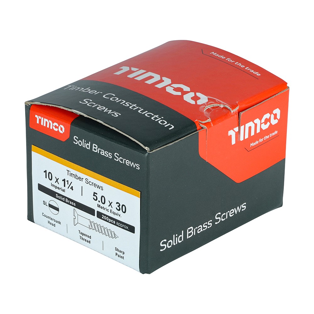 TIMCO Solid Brass Timber Screws - SLOT - Countersunk 10g x 1 1/4