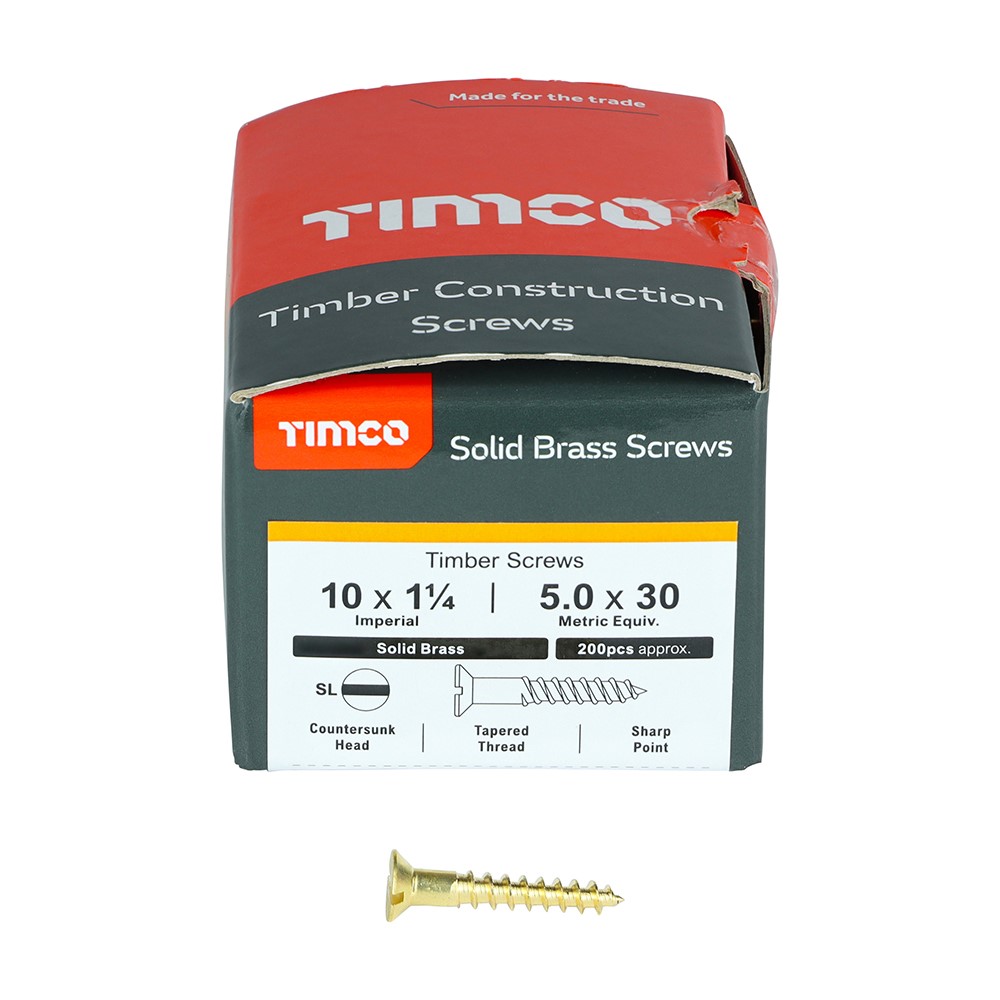 TIMCO Solid Brass Timber Screws - SLOT - Countersunk 10g x 1 1/4